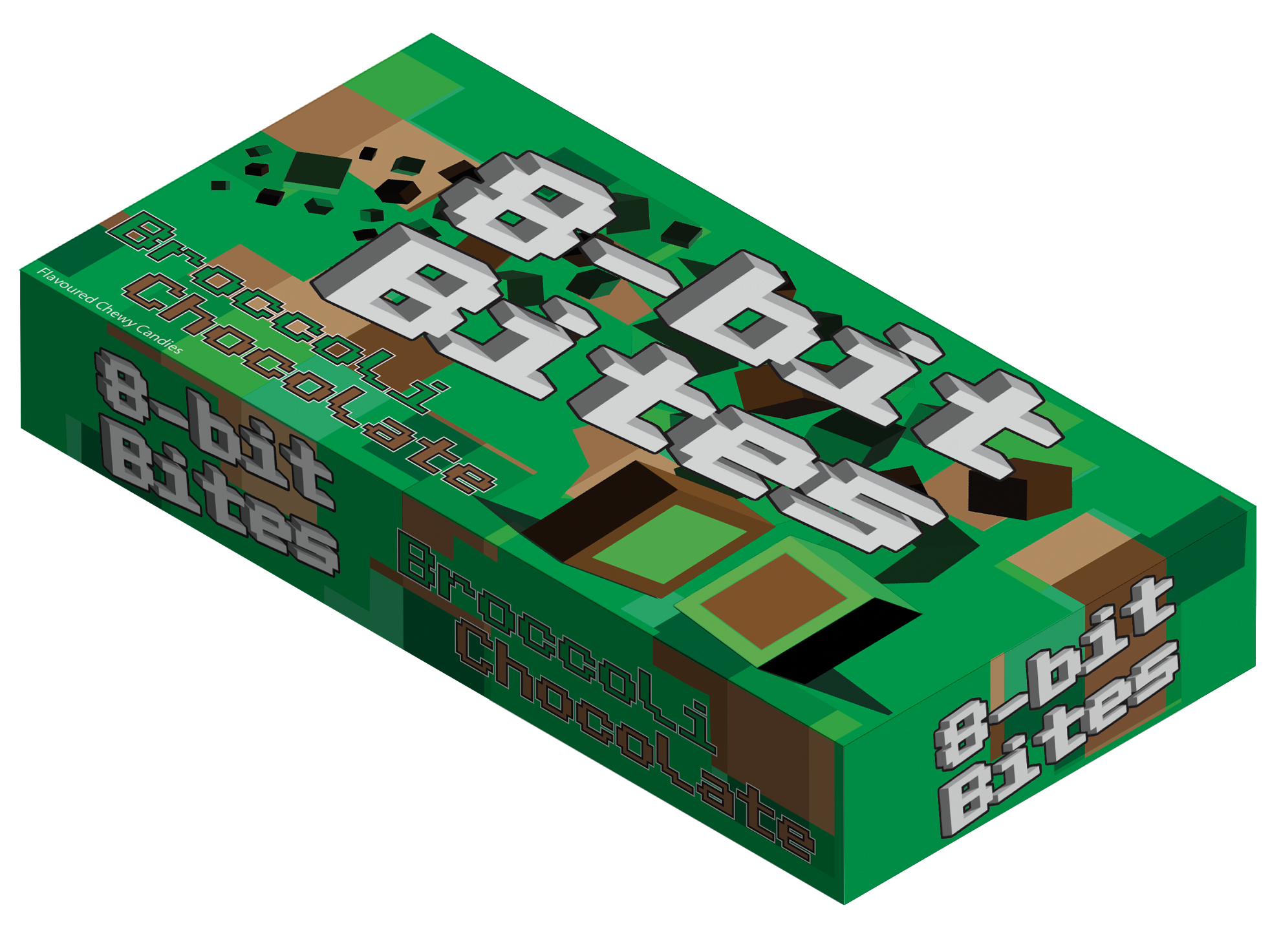 A 3D mockup of the green package.